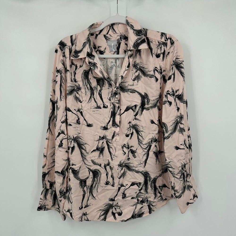 Chicos Womens Pink Equestrian Horse Print Top Size 2 US 10 Cowgirl Boho